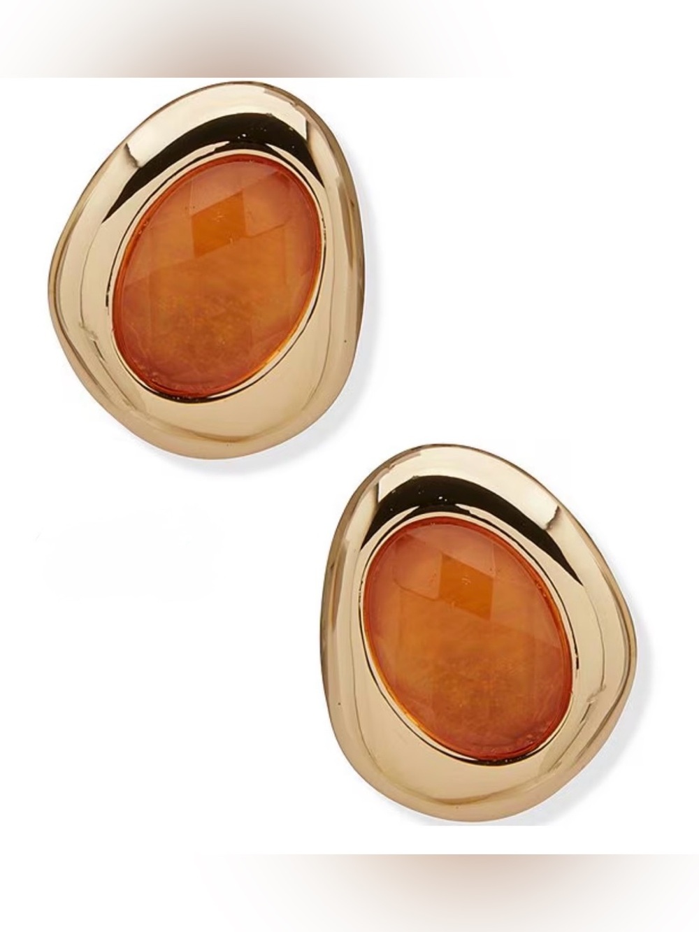 Anne Klein Orange Faceted Stone Gold Tone Button Earrings